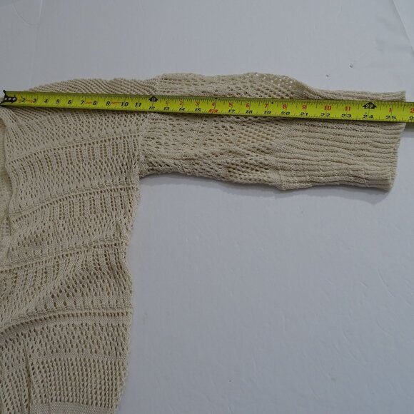 Lightweight Beige Open Knit Crochet Cardigan Sweater Women One Size Fits Most - Picture 7 of 9